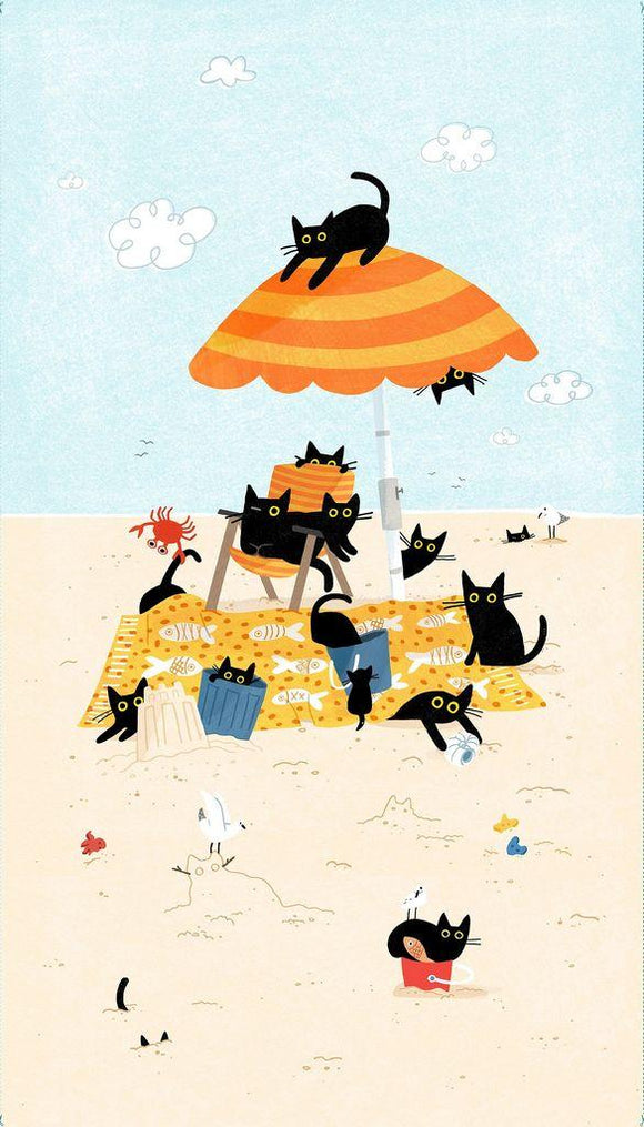 Dear Stella Sandy Paws Wide Cats on the Beach  Panel DLW2807