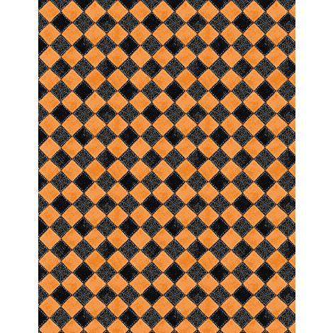 Wilmington Prints Meow-Gical  Checkered Webs Orange Black  3008-96480-819