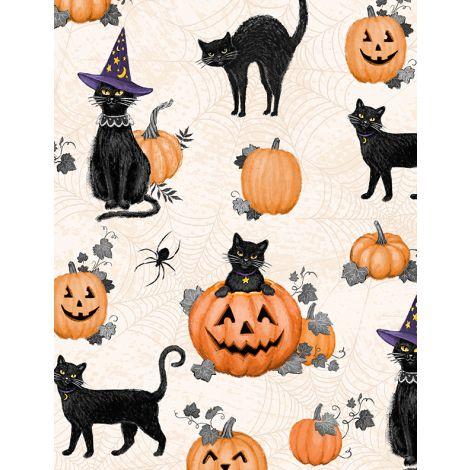 Wilmington Prints Meow-Gical Night Cats & Pumpkins All Over Cream  3008-96474-298