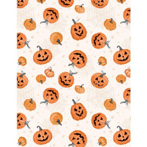 Wilmington Prints Meow-Gical Pumpkin Toss Cream  3008-96477-228