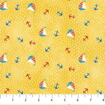 Northcott Fabrics Out to Sea  Boats and Anchors Tossed Yellow 26656-52