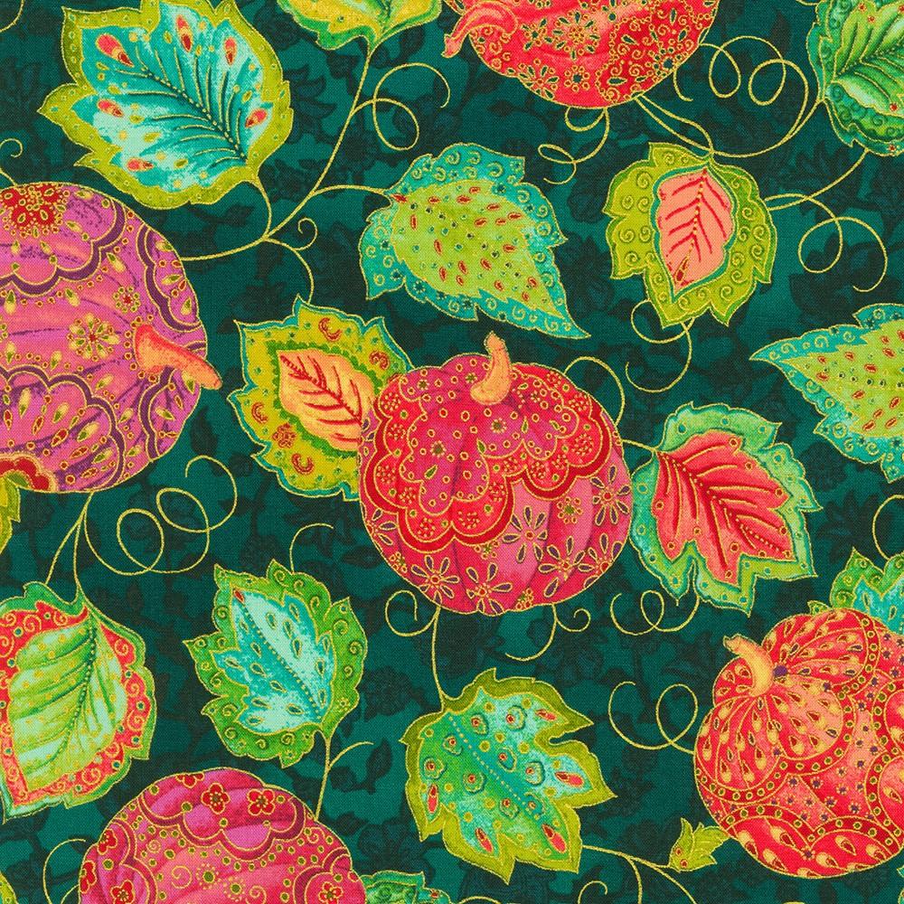 Jeweled Leaves by Parvaneh Holloway for Robert Kaufman Fabrics, Available  at Shabby Fabrics