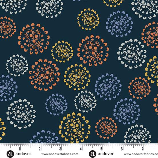 Andover Fabrics Conway Cottage Navy Bunches  A-1415-K