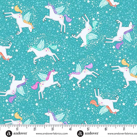 Andover Fabrics Fairy Dust Teal Unicorn  MU-050-T