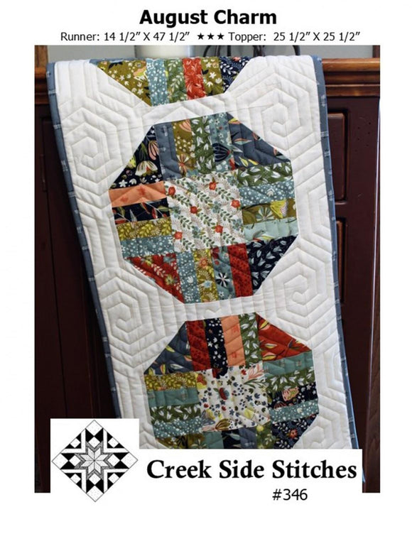 August Charm Table Runner Pattern from Creek Side Stitches 14.5x47.5 inches