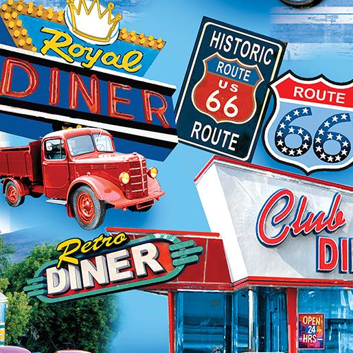 Benartex Fabrics America's  Diners  Blue  1471950