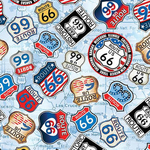 Benartex Fabrics America's Highway Route 66 Signs Ligh Blue 1472505