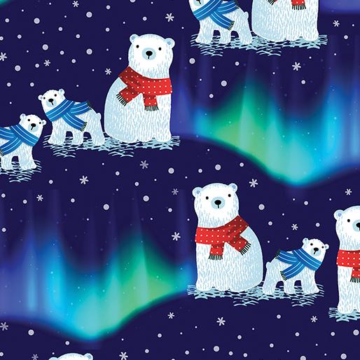 Benartex Fabrics Arctic Friends Northern Lights Navy 1453857B