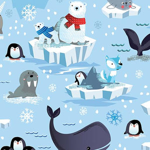 Benartex Fabrics Arctic Friends Snow Fun Scenic Light Blue 1453953B