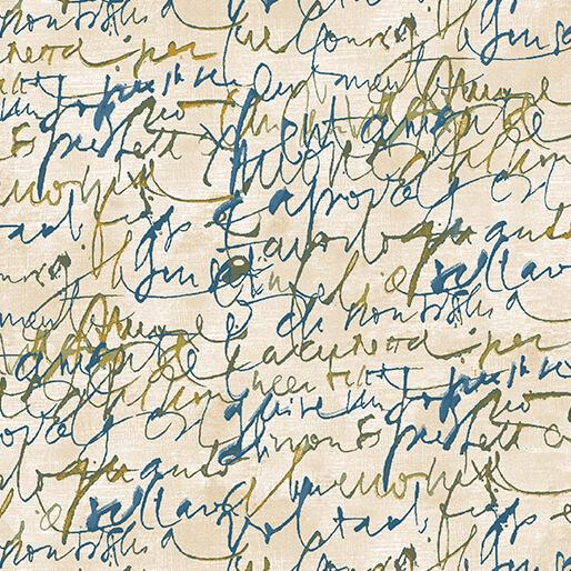 Benartex Fabrics Fluidity Script Large Prussian Cream 16750M-91