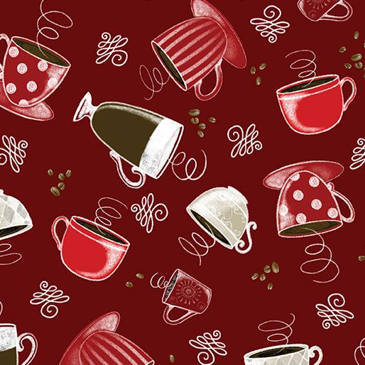 Benartex Fabrics Perfect Brew Perfect Brew Cups Deep Red  1492119B