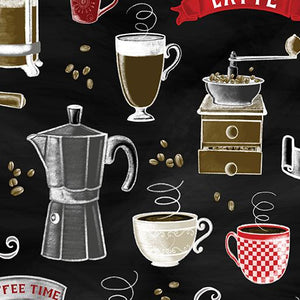 Benartex Fabrics Perfect Brew Rise 'N Grind Black Multi  1492290B