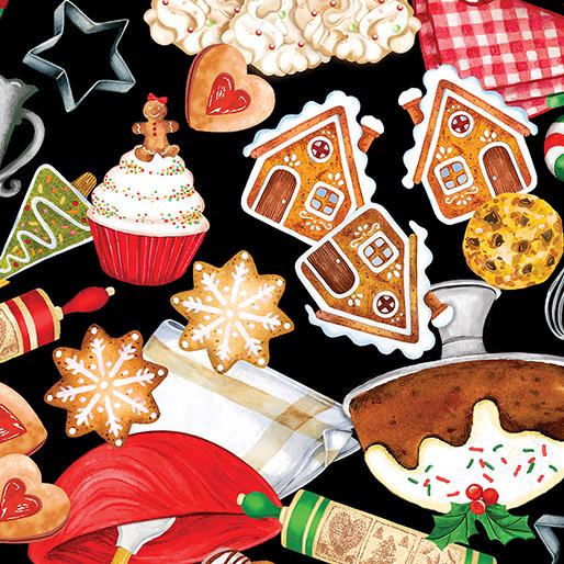 Benartex Fabrics Sugar & Spice Holiday Bakery  Black  1457312