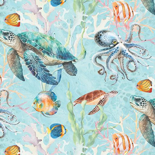 Benartex Fabrics Under The Sea Under Sea World Light Turquoise Multi 1652980B