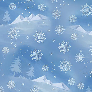 Benartex Fabrics Woodland Wonderland Mountain View Medium  Blue 1498354B