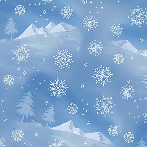 Benartex Fabrics Woodland Wonderland Mountain View Medium  Blue 1498354B