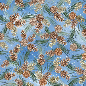 Benartex Fabrics Woodland Wonderland Pinecones Medium  Blue  1498654B