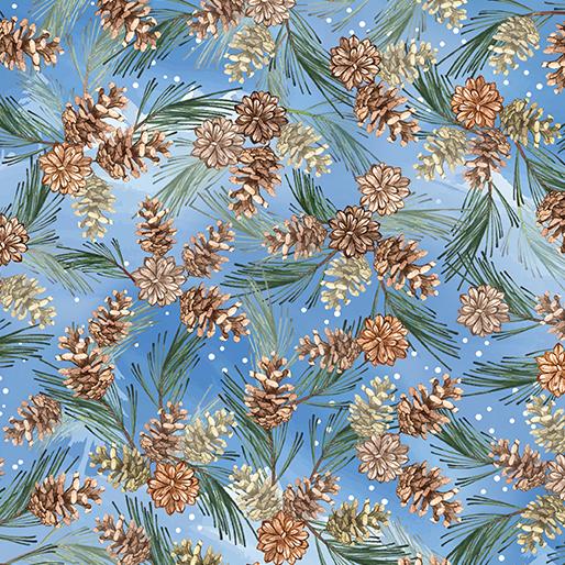 Benartex Fabrics Woodland Wonderland Pinecones Medium  Blue  1498654B