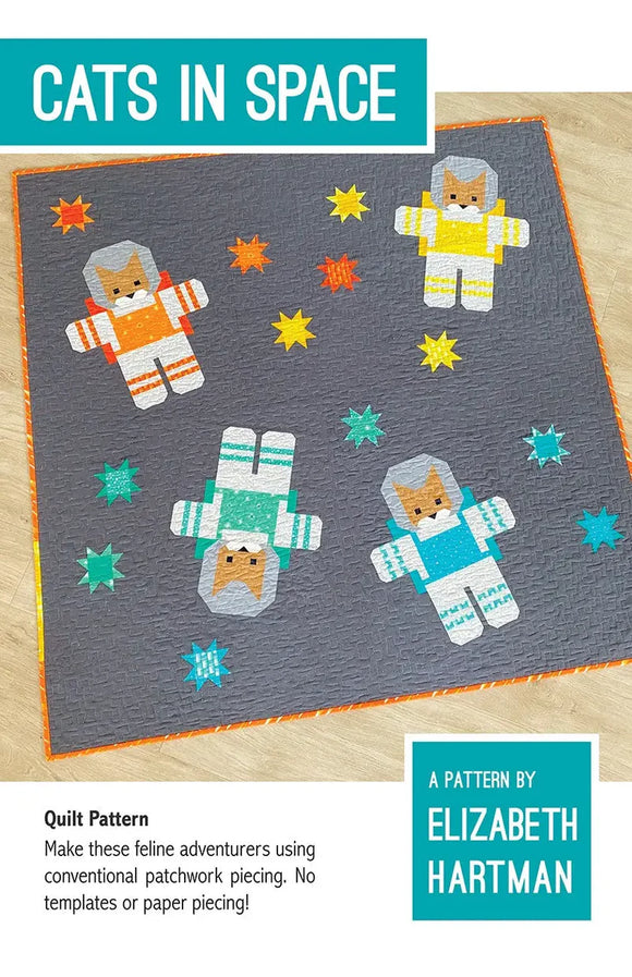 Cats in Space Quilt Pattern finished sizes small/large pattern by Elizabeth Hartman