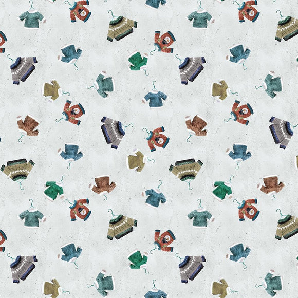 Clothworks Fabrics The Secret Life of Squirrels II  Digital Sweaters  Mist Gray  Y4223-116