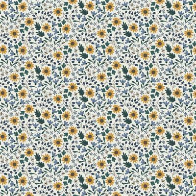 Clothworks Honeybee Digital Small Sunflowers Cream  Y4458-57