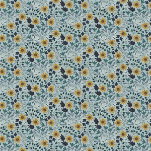 Clothworks Honeybee Digital Small Sunflowers  Light Teal   Y4458-103