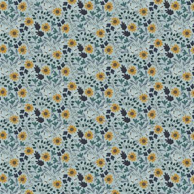 Clothworks Honeybee Digital Small Sunflowers  Light Teal   Y4458-103