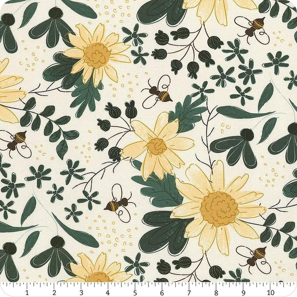 Clothworks Honeybee Meags & Me Large Sunflowers Cream Y4455-57