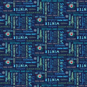 Clothworks Snow Drift Digital Words Navy Blue  Y4201-53