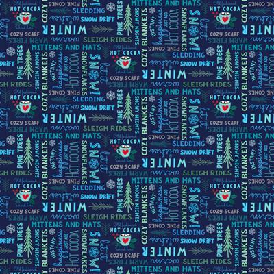 Clothworks Snow Drift Digital Words Navy Blue  Y4201-53