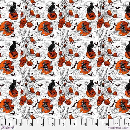Free Spirit Fabrics Costumes and Cobwebs SM Haunted Toile  PWRH126.WHITE
