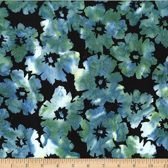 Hoffman Fabrics Bali Batik Big Floral Forest Edge W2563-484 Seaside
