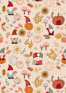 Lewis & Irene Snuggle Up Flannel  Autumn Gnomes on Dark Cream F680.1