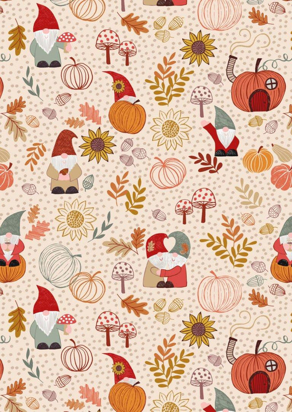 Lewis & Irene Snuggle Up Flannel  Autumn Gnomes on Dark Cream F680.1