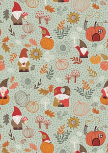 Lewis & Irene Snuggle Up Flannel Autumn Gnomes on Light Sage  F680.2