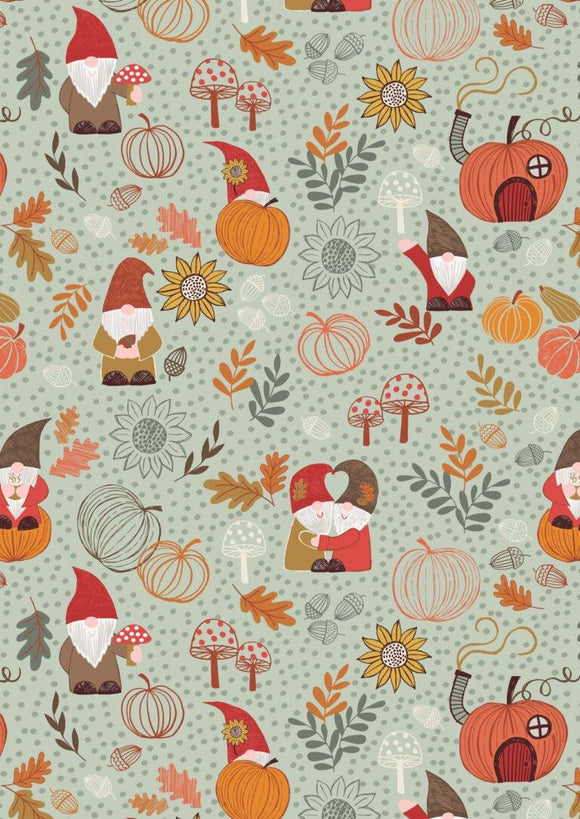 Lewis & Irene Snuggle Up Flannel Autumn Gnomes on Light Sage  F680.2