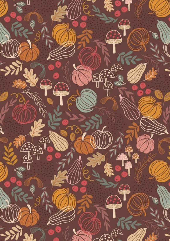 Lewis & Irene Snuggle Up Flannel  Pumpkins on Chocolate  F682.3