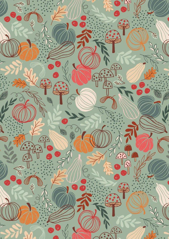 Lewis & Irene Snuggle Up Flannel  Pumpkins on Light Jade  F682.2