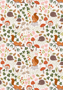 Lewis & Irene Snuggle Up Flannel Squirrels & Hedgehogs on Cream F695.1