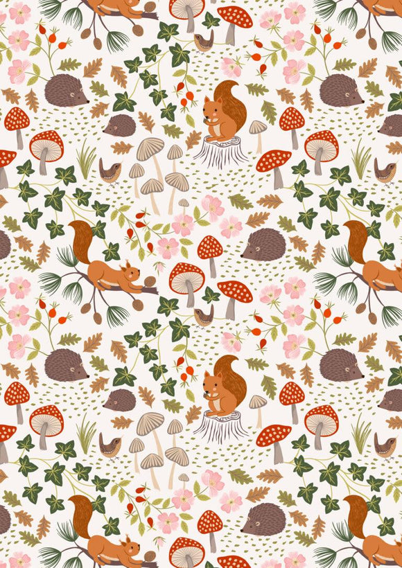 Lewis & Irene Snuggle Up Flannel Squirrels & Hedgehogs on Cream F695.1