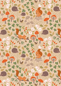 Lewis & Irene Snuggle Up Flannel Squirrels & Hedgehogs on Light Oak  F695.2