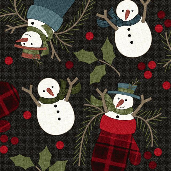 Maywood Studio Holly Jolly Flannel Snowmen Black  MASF10892-J
