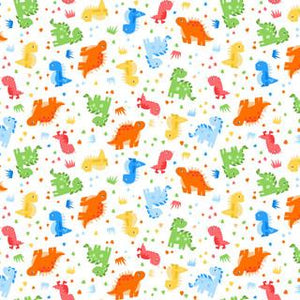 Maywood Studio Playtime Flannel Dinosaurs - White  MASF10452-W