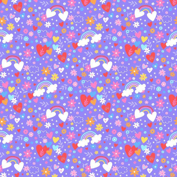Maywood Studio Playtime Flannel Hearts & Rainbows - Violet MASF10451-V