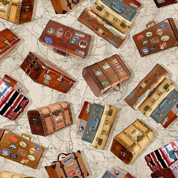 Michael Miller Fabrics All Aboard Traveling Trunks CX11580-TANX-D