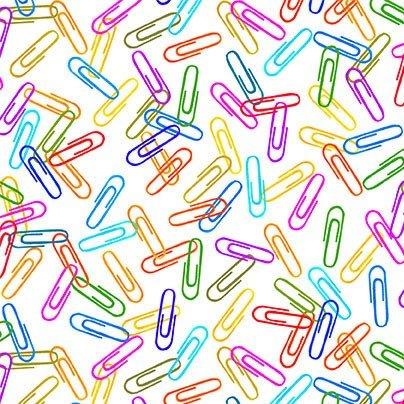 Michael Miller Fabrics Books Are Magic Rainbow Paperclips 12578 White