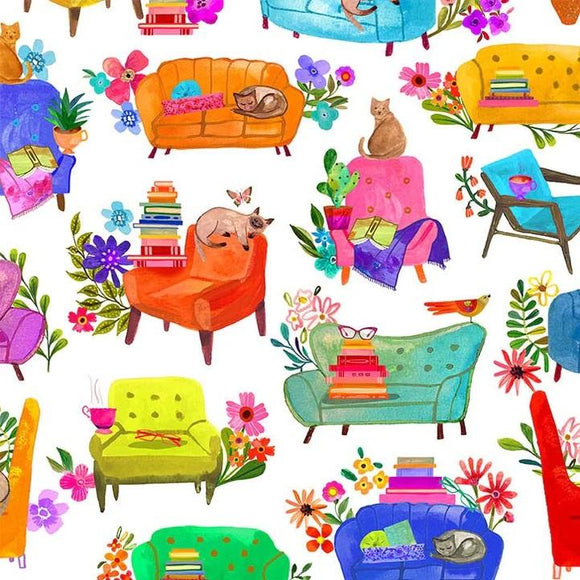 Michael Miller Fabrics Books Are Magic Reading Nook 12575 White