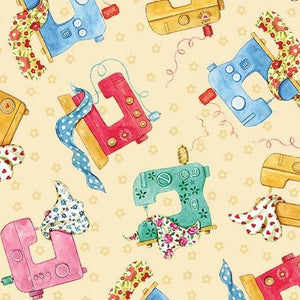 Michael Miller Fabrics Sew Pretty Colorful Sewing Machine  Butter  DDC12153-CUTT-D