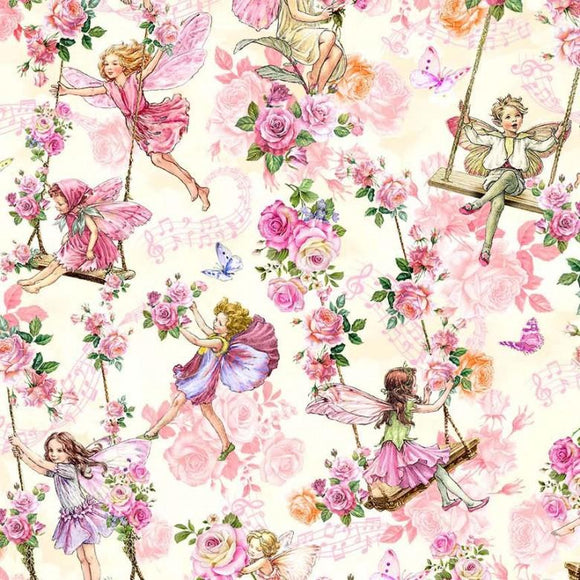 Michael Miller Fabrics Spring Songs Flower Fairies Garden Swings Cream DDC12250-CREM-D