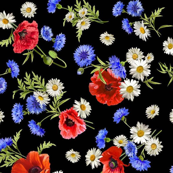 Michael Miller Fabrics Summer Wildflowers Budding Romance  Red Black   DCX11775-REBL-D